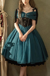 Green Elegant Off The Shoulder Anna's Letter High Waisted Sweet Lolita JSK Dress